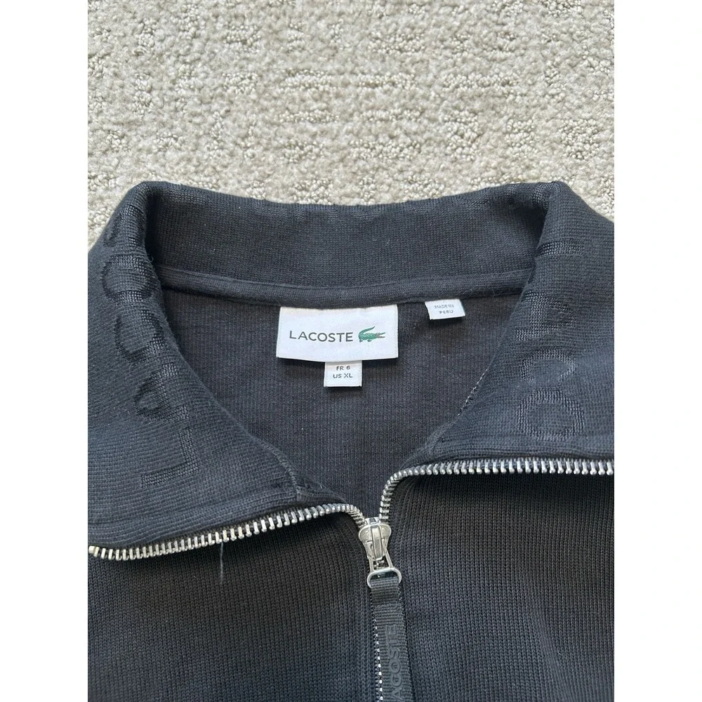 Lacoste Jumper Mens Large Black 1/4 Zip Pullover Sweatshirt Embroidered Logo Top